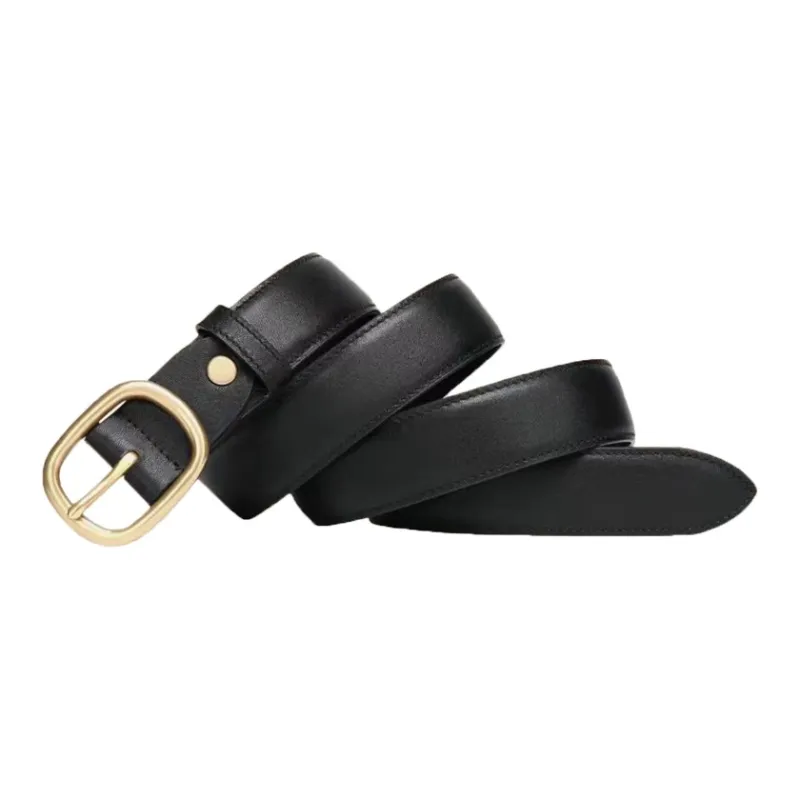 AUGTARLION Classic Minimalist Style Suit Trouser With Metal Buckle Leather Belts Women's Black/Coffee Width 2.3cm-4