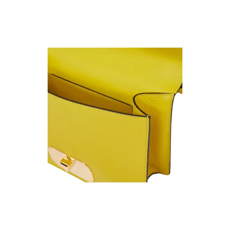 Valentino Vlogo Grained Calfskin Handbag Shoulder Bag Women's Cedar Yellow-6