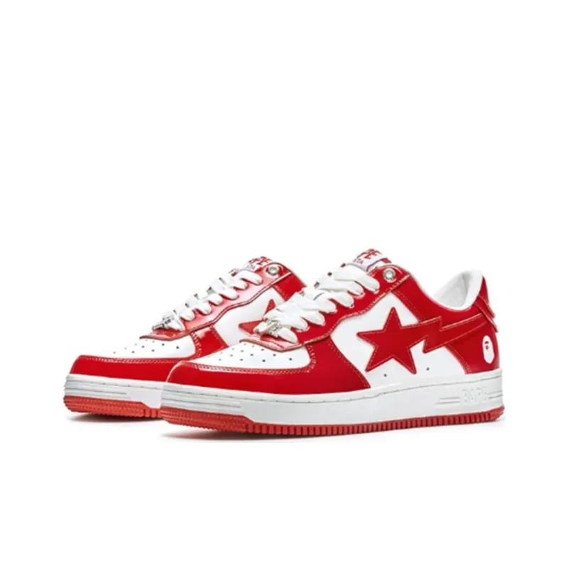 BAPE A BATHING APE Bape Sta Patent Leather White Red 2023-3