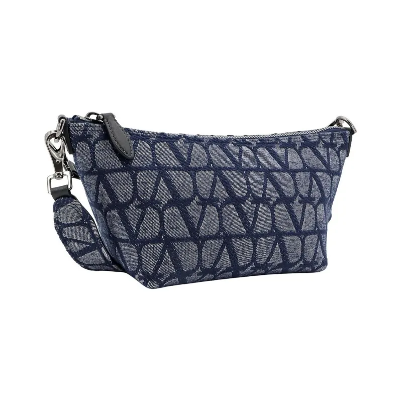 Valentino Cotton With Leather Portable Crossbody Bag, Shoulder Bag Men's Blue-1