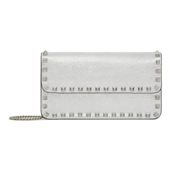 Valentino Rockstud Grained Cow Leather Crossbody Bag Shoulder Bag Women's Silver