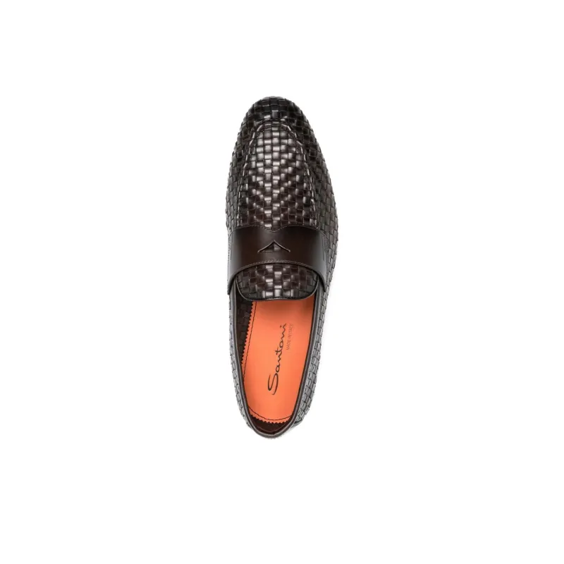Santoni Almond Toe Woven Penny Loafers-4