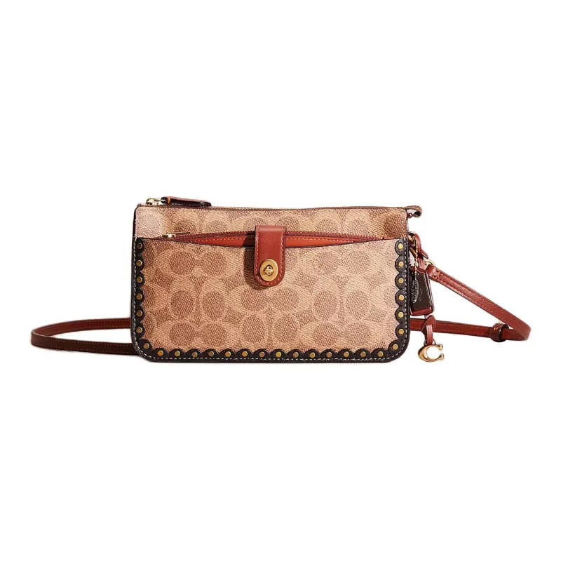 COACH NOA Coated Canvas With Genuine Calfskin Shoulder Bag Crossbody Bag Small Size Women's Brass & Brown & Rusty-0