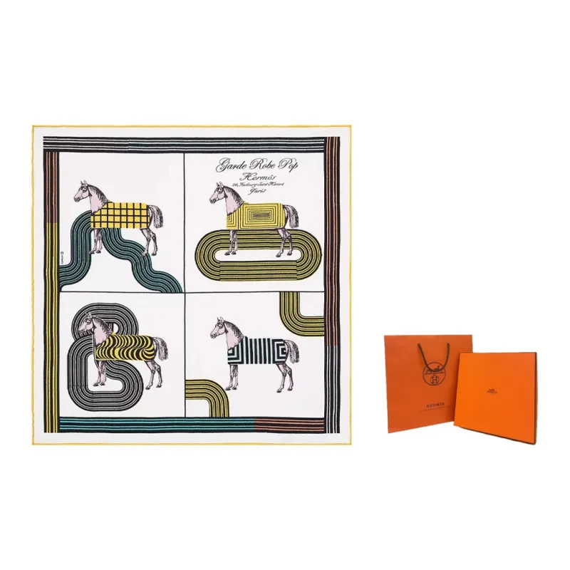 HERMES Pop Style Horse Charm Detail Silk Scarves Women's-2