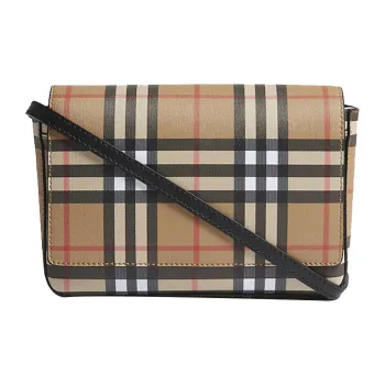 Burberry Hampshire Crossbody Vintage Check Leather Beige