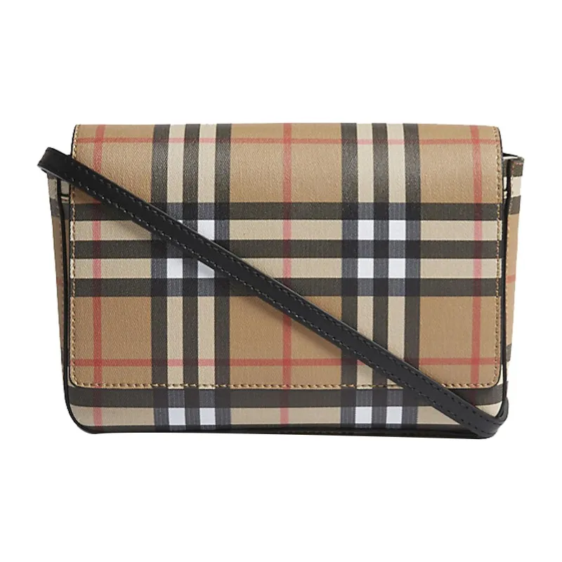 Burberry Hampshire Crossbody Vintage Check Leather Beige-0