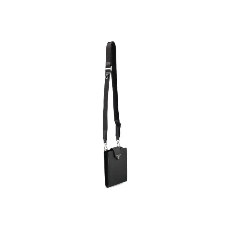 PRADA Leather Cell Phone Pouch Shoulder Bag Men's Black-2