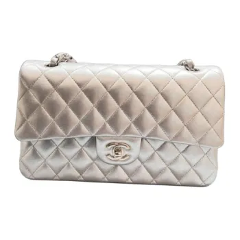 CHANEL 22PClassic Flap CF Calfskin Mouth Cover Bag Crossbody Bag Medium Size Women's Silver
