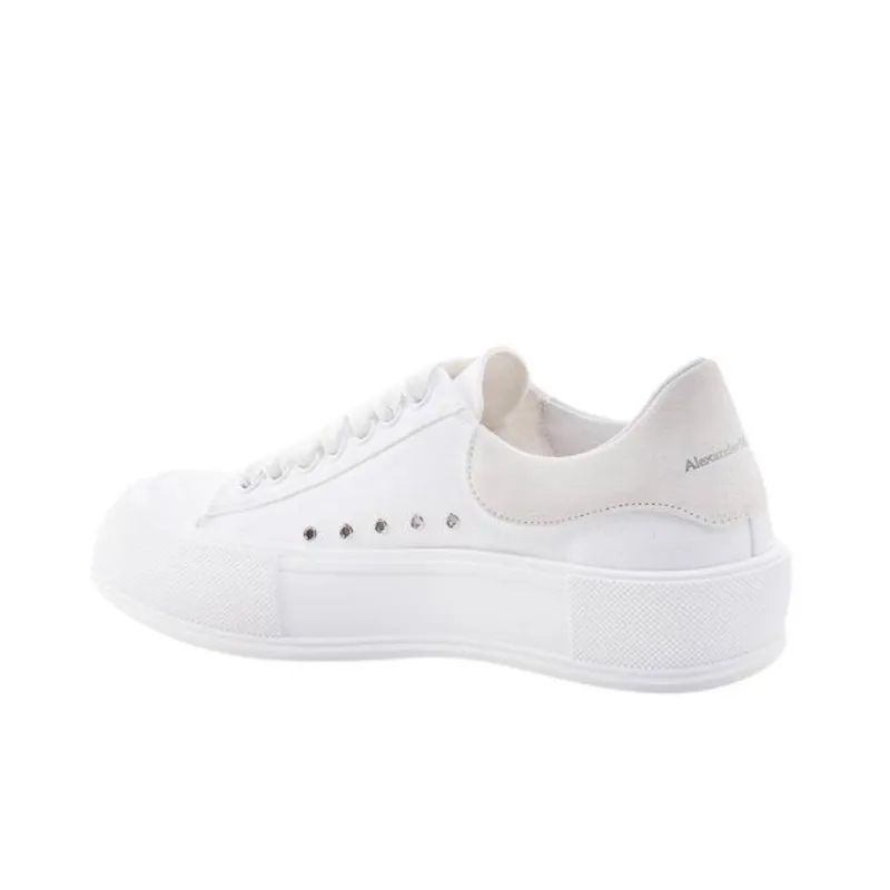 Alexander McQueen Deck Plimsoll Lace Up Trainers 'White Beige'-2