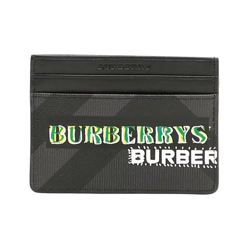 Burberry Card Holder Graffiti Logo 4 Card Slot Black/Green-0
