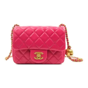 CHANEL Lambskin Flap Bag, Shoulder Bag, Crossbody Bag Mini Women's Rose Red & Deep Pink