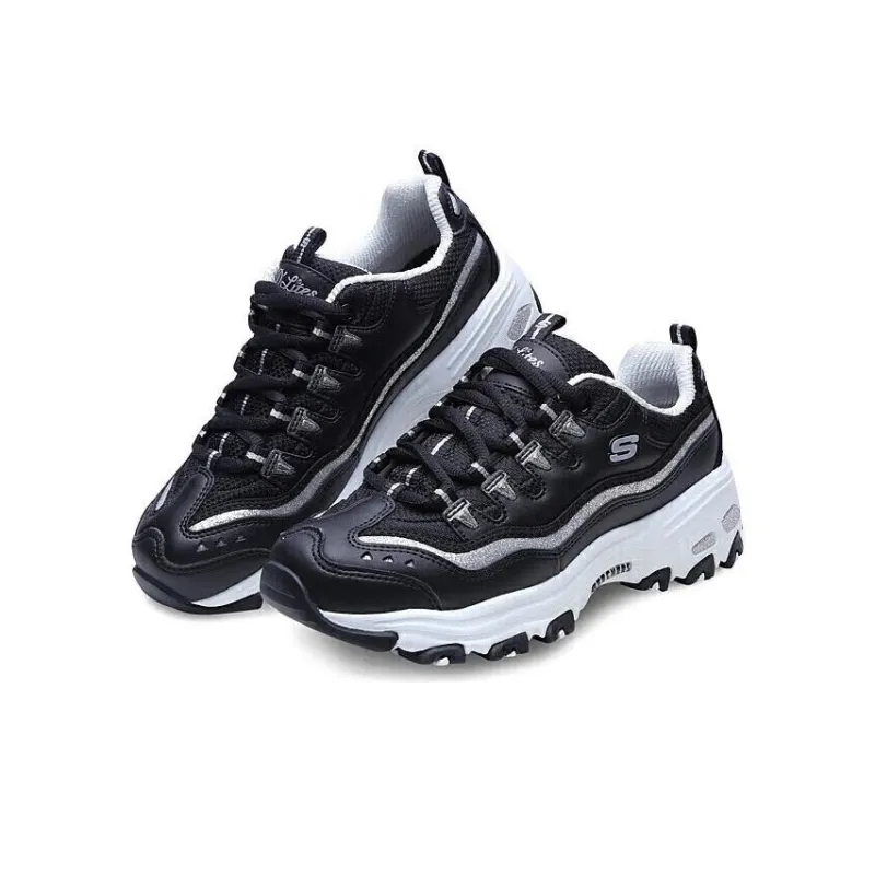 Skechers D'Lites Chunky Sneakers Women's Low Top Black/White/Silver-3