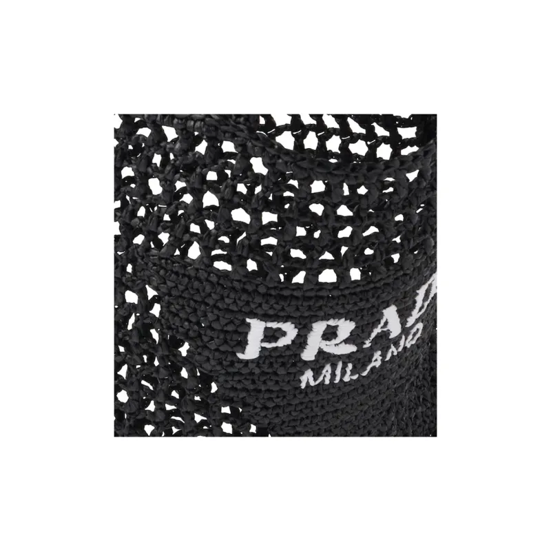 PRADA Raffia Fiber Tote Bag, Shopping Bag, Shoulder Bag, Handbag Women's Black-3