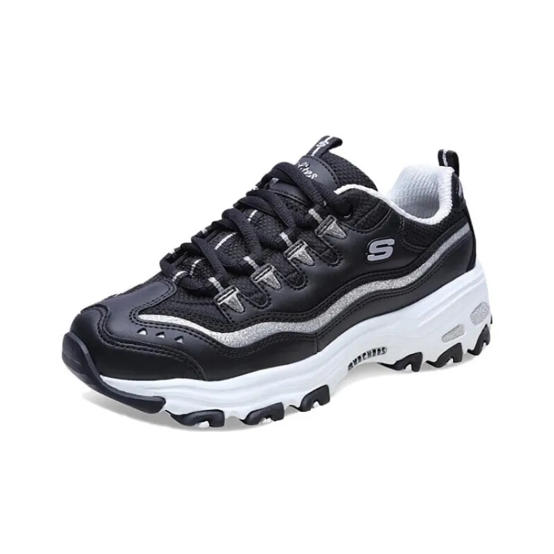 Skechers D'Lites Chunky Sneakers Women's Low Top Black/White/Silver-2