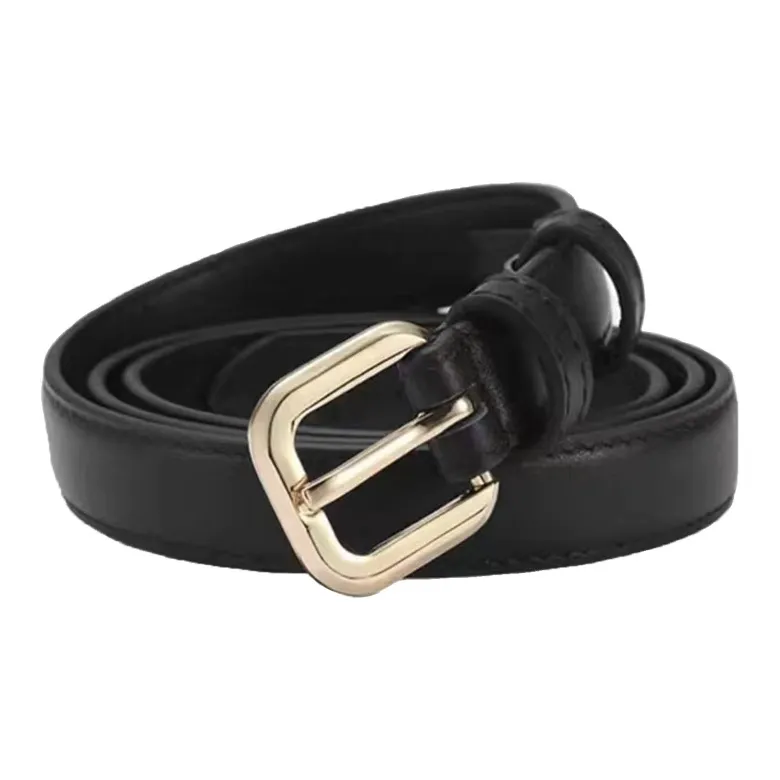 AUGTARLION Solid Color Thin Belt Metal Square Needle Buckle Style Leather Belts Women's Black/Brown Width  2.4cm-4