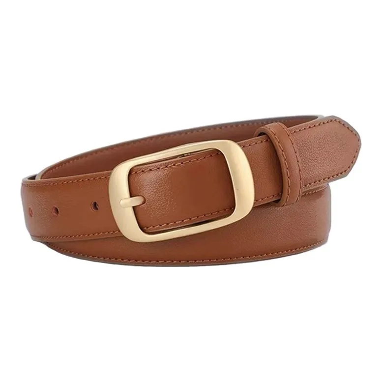 AUGTARLION Fashion Minimalist Style Durable Solid Color Metal Buckle Leather Belts Women's Black/Brown Width 2.8cm-2