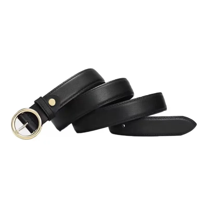 AUGTARLION Practical Lightweight Round Metal Buckle Leather Belts Women's Black Width 2.3cm-1