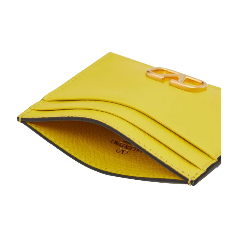 Valentino Grain Cow Leather Card Holder Women's Cedar Yellow-3