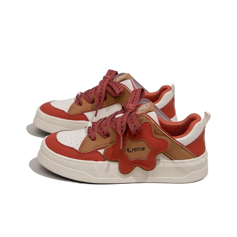 Feiyue Anti-Slip And Wear-Resistant Height Increasing Low-Top Skateboard Shoes Women's Beige/Brown/Orange Red-1