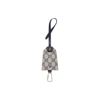 GUCCI Leather Paneled Canvas Key Pouch Small Size Unisex Beige & Blue