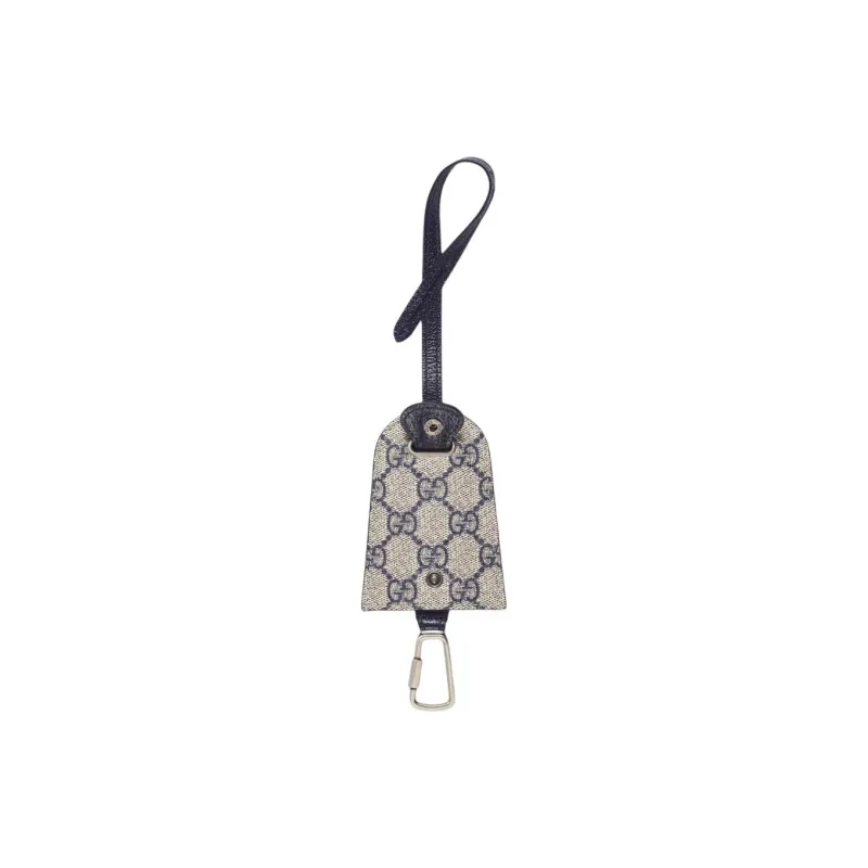 GUCCI Leather Paneled Canvas Key Pouch Small Size Unisex Beige & Blue-0