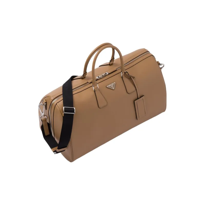 PRADA Saffiano Leather One Shoulder Portable Travel Bag Men's Caramel-1