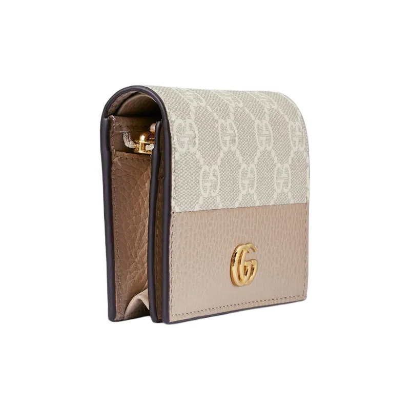 GUCCI GG Marmont Canvas With Leather Card Holder Women's Beige & White-1