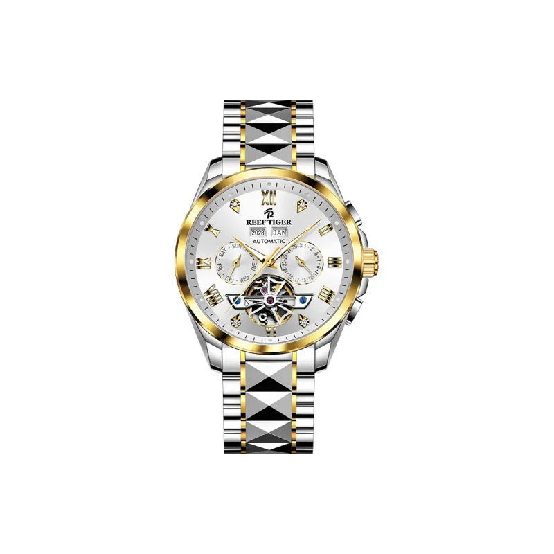 REEF TIGER Automatic Mechanical Movement Tungsten Steel Strap Watch Men's Watches Silver Dial-10