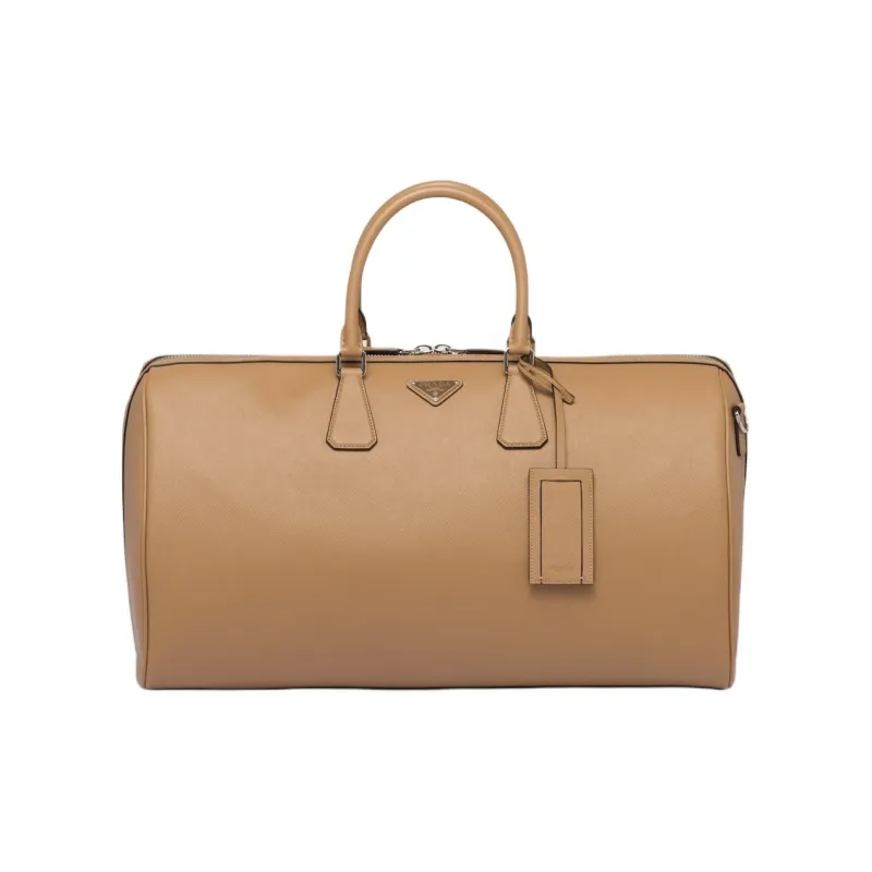 PRADA Saffiano Leather One Shoulder Portable Travel Bag Men's Caramel-0