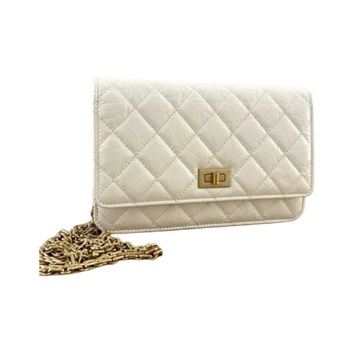 CHANEL WOC Distressed Cow Leather Crossbody Bag Shoulder Bag Women's White