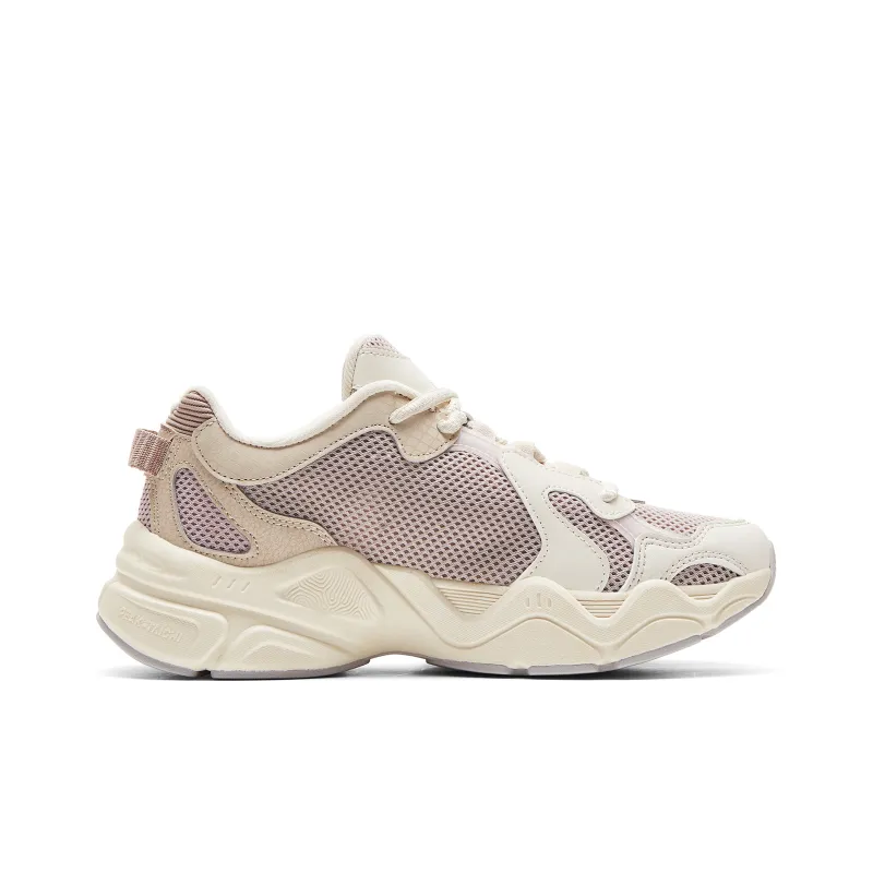 PEAK Taichi P2K Chunky Sneakers Cushioning Rebound Abrasion Resistant Low Top Casual Shoes Women's Ecru Khaki-1