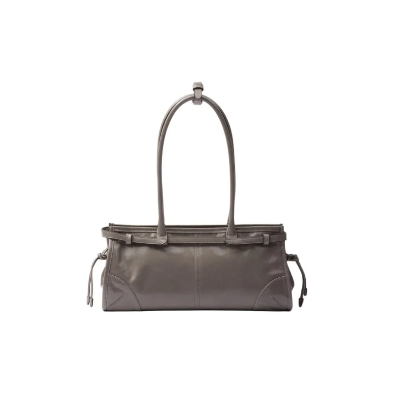 PRADA Leather Handbag Shoulder Bag Medium Size Women's Asphalt Gray-2