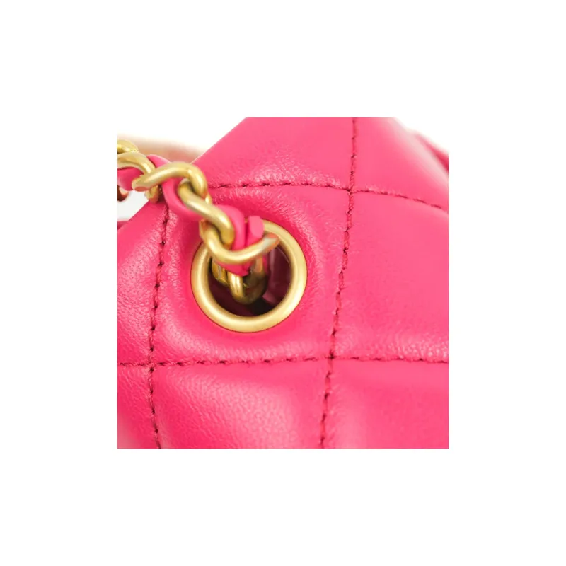 CHANEL Little Golden Ball Lambskin Flap Bag, Shoulder Bag, Crossbody Bag Mini Women's Rose Red & Deep Pink-12