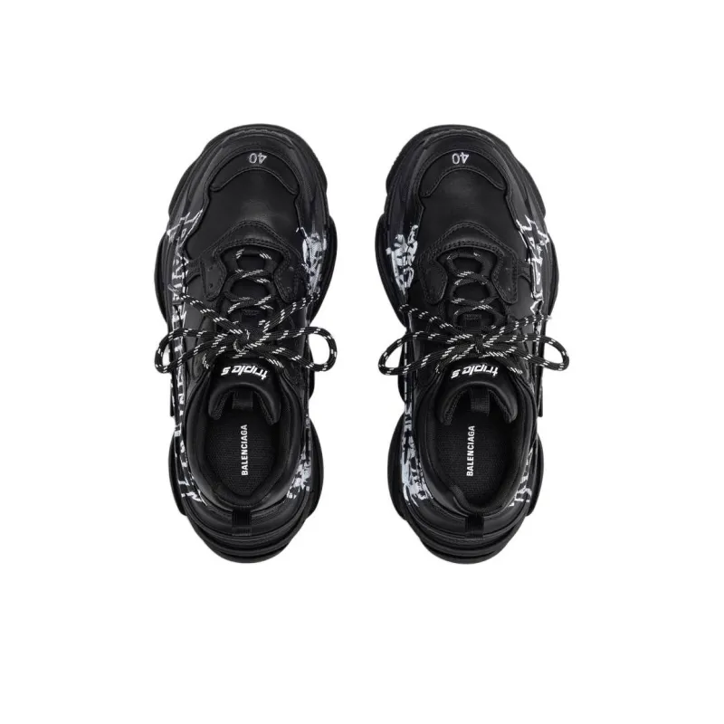 Balenciaga Triple S Low Top Chunky Sneakers Women's Black-3
