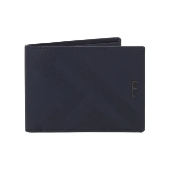 TUMI Leather Wallet Men's Marine Blue