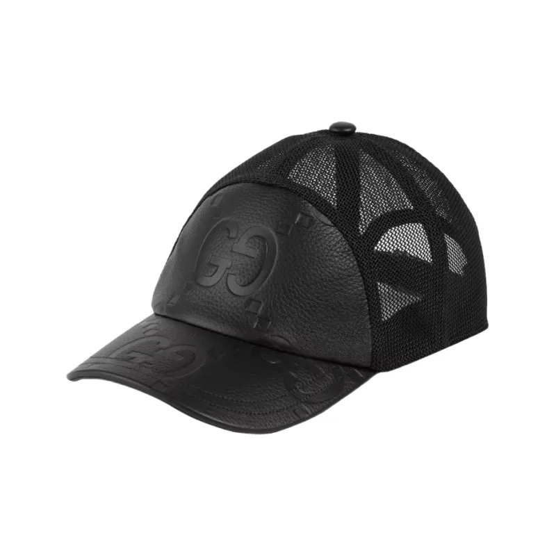 GUCCI Leather Baseball Caps Unisex Black-0