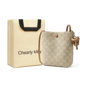 Chearly Kitity PVC And Synthetic Leather Handbag Shoulder Bag Small Size Women's Cream Apricot/Coffee Brown