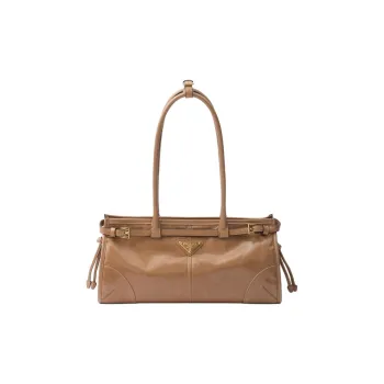PRADA Leather Handbag Shoulder Bag Medium Size Women's Cameo Brown