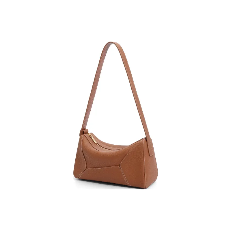 BELLE Cow Leather Shoulder Bag Medium Size Women's Solid Color-7