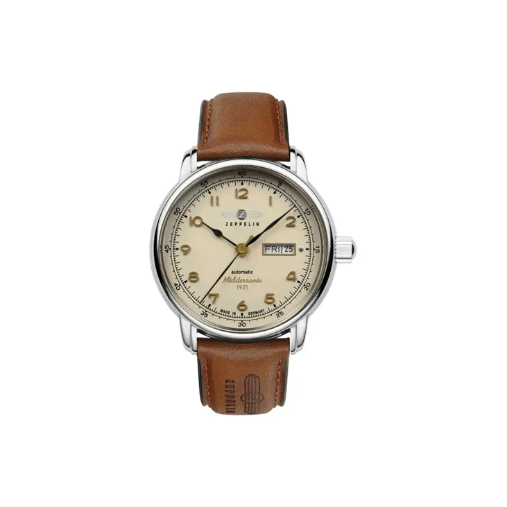 ZEPPELIN Automatic Mechanical Movement Men's Watches Watch Yellow Watch Dial Stainless Steel Case Genuine Leather Strap-0
