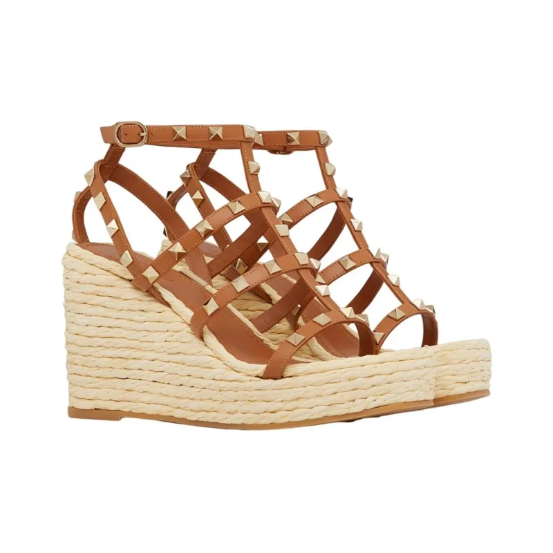 Valentino Garavani Rockstud Open Toe Wedge Espadrilles Women's-3