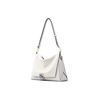 FION Imperial Kiln Blue And White Porcelain Collaboration Leather Crossbody Shoulder Bags Medium Size Women's White