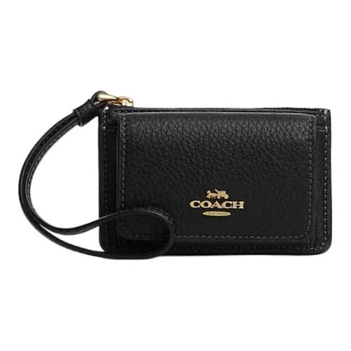COACH Card Case Cow Leather Card Holder Mini Women's Black