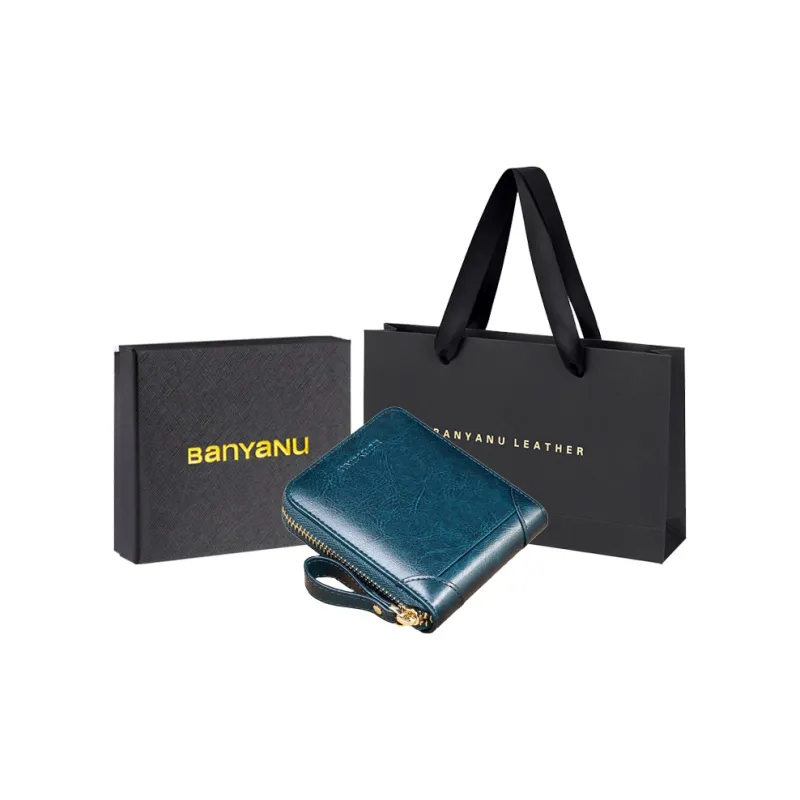 Banyanu Cow Leather Wallets Card Holders Women's Burgundy/Peacock Blue/Antique Yellow/Black/Brown-4
