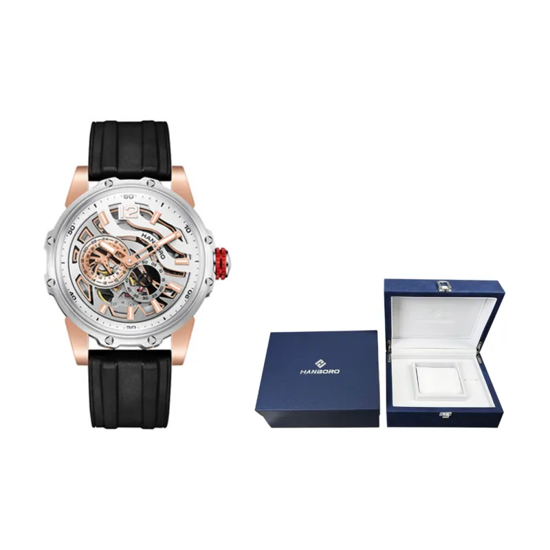 HANBORO Hollow Series Automatic Mechanical Movement Watch Men's Watches Cut-Out Dial HBR88853-MBH-1