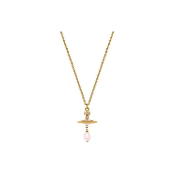 Vivienne Westwood Baroque Pearl Glass Brass Crystal Gold Plated Necklaces Women's Gold/Pink