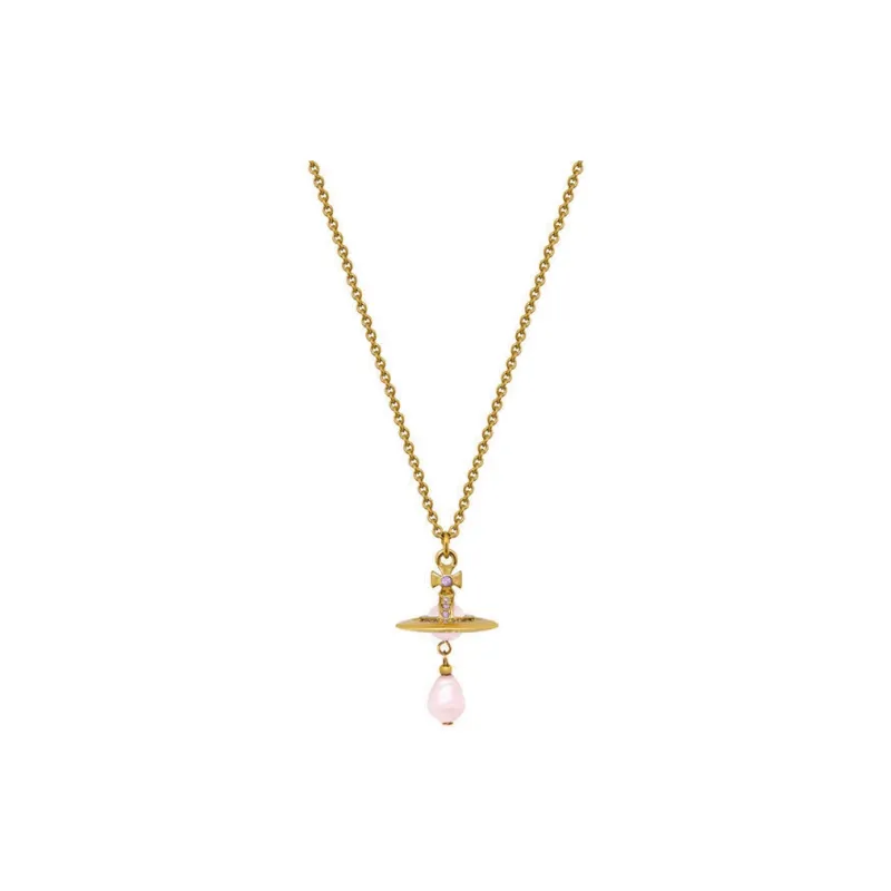 Vivienne Westwood Baroque Pearl Glass Brass Crystal Gold Plated Necklaces Women's Gold/Pink-0