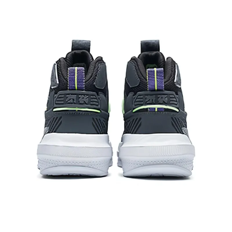 XTEP Surprise Collection Anti Slip Wear Resistant High Top Skateboard Shoes Men's Black Gray Green-3