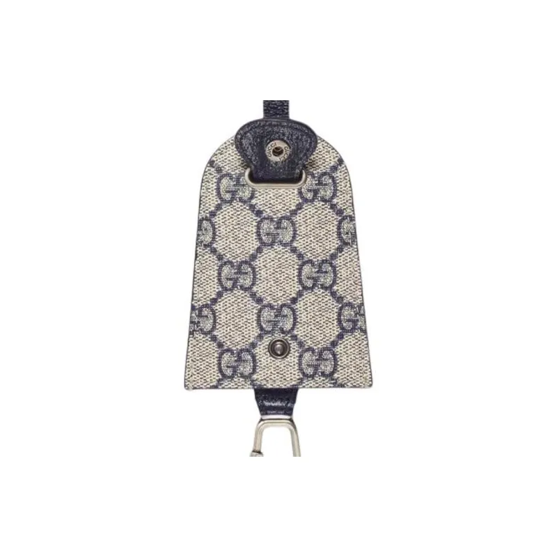 GUCCI Leather Paneled Canvas Key Pouch Small Size Unisex Beige & Blue-3