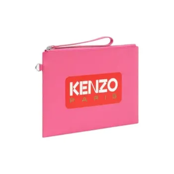 KENZO Cow Leather Clutch Large Size Unisex Dark Purple Red